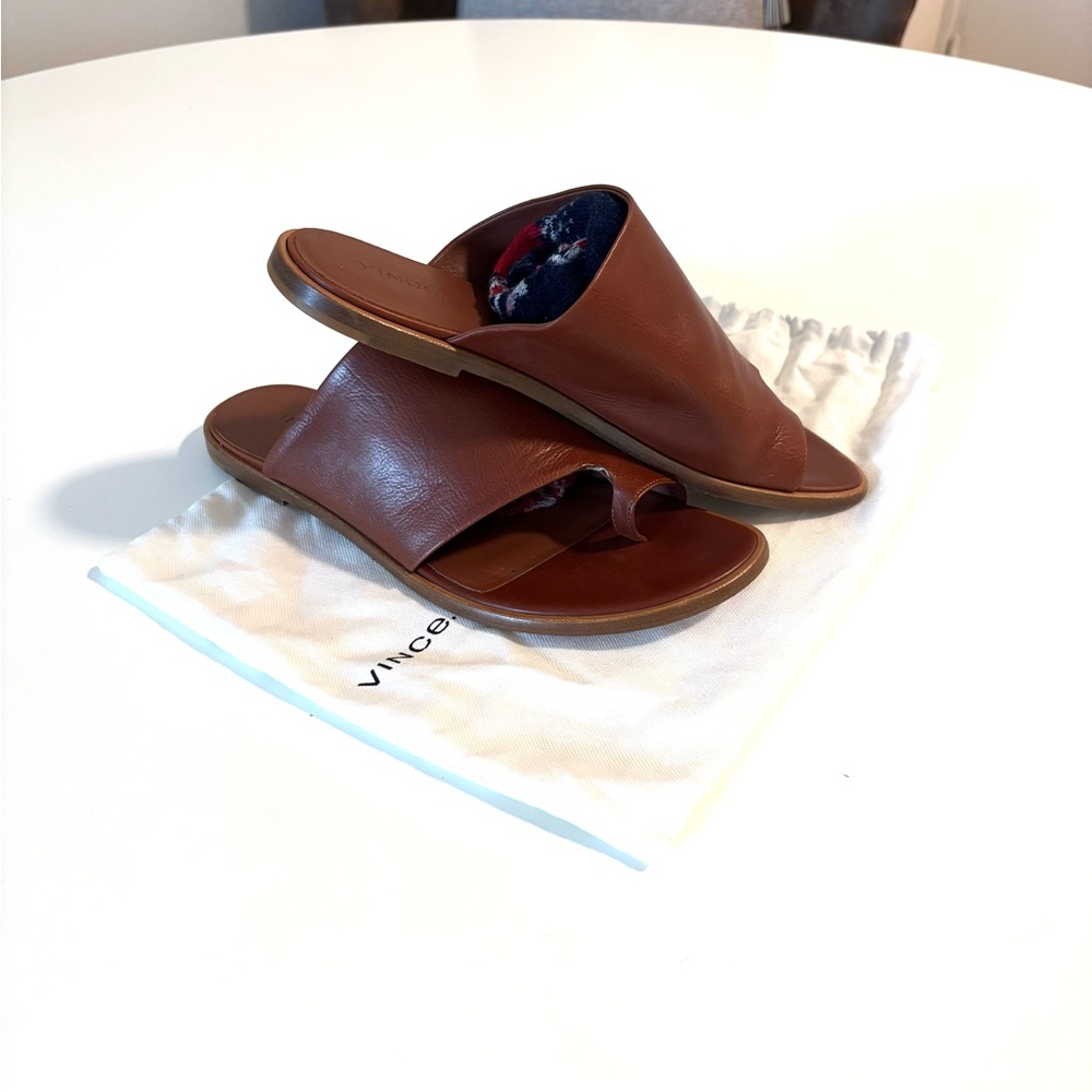 Vince Chestnut Leather Slide Sandals